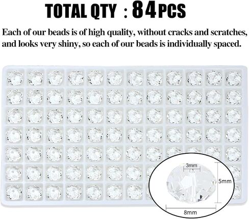 84pcs Glass Beads for Jewelry Making, 8mm Round Shape Multiple Faceted Spacer Beads Crystal Loose Beads for DIY Handcrafte Bracelet Necklace Earring,Pink in Saudi Arabia