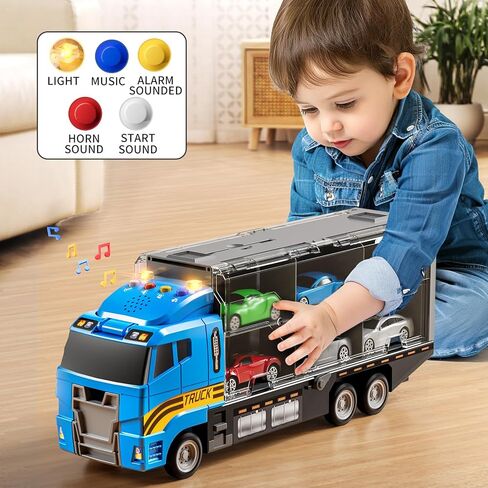 Toddler Boys Toys for 3 4 5 6 Years Old, Police Truck Vehicle Toy Set with Play Mat, Die-Cast Toy Car Carrier Truck for Boys Kids, Birthday Gifts Toys for 3 4 5 6 7 8+ Year Old Boys in Kuwait