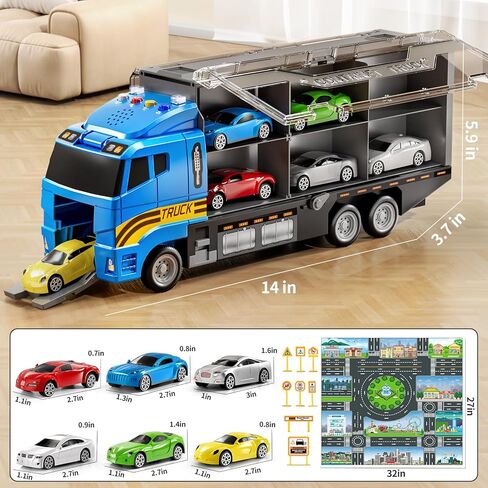 Toddler Boys Toys for 3 4 5 6 Years Old, Police Truck Vehicle Toy Set with Play Mat, Die-Cast Toy Car Carrier Truck for Boys Kids, Birthday Gifts Toys for 3 4 5 6 7 8+ Year Old Boys in Kuwait