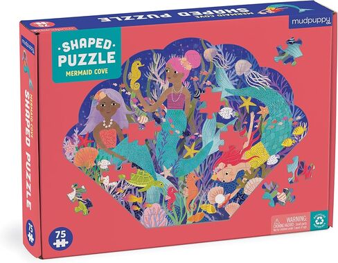 Mudpuppy Mermaid Cove – 75 Piece Unique Shell Shaped Scene Puzzle with Colorful and Fun Illustrations of Mermaid Life for Children Ages 5-7 in Saudi Arabia