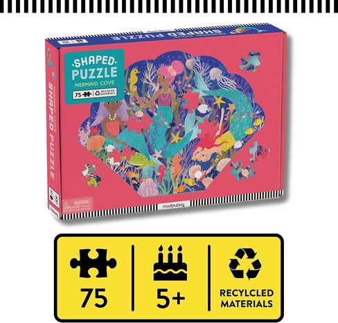 Mudpuppy Mermaid Cove – 75 Piece Unique Shell Shaped Scene Puzzle with Colorful and Fun Illustrations of Mermaid Life for Children Ages 5-7 in Saudi Arabia