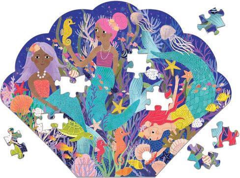 Mudpuppy Mermaid Cove – 75 Piece Unique Shell Shaped Scene Puzzle with Colorful and Fun Illustrations of Mermaid Life for Children Ages 5-7 in Saudi Arabia