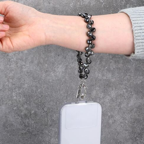 2pcs Crystal Beaded Phone Wrist Strap with Phone Tether Tab Cute Phone Bracelet Strap Blingbling Sparkling Phone Charms Strap for Women Wrist Strap for Phone Case，Cell Phone Lanyard（Black+Transparent） in Saudi Arabia