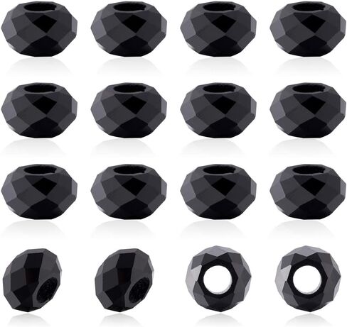 100pcs حبات رونديل من الزجاج الأسود الأوروبي الأوروبي - ثقب كبير ، 14 × 8 ملم ، بدون معدن ، سوار DIY ، قلادة ، حرف: 5 ملم in Kuwait