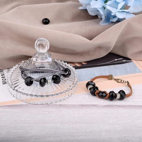 100pcs حبات رونديل من الزجاج الأسود الأوروبي الأوروبي - ثقب كبير ، 14 × 8 ملم ، بدون معدن ، سوار DIY ، قلادة ، حرف: 5 ملم in Kuwait