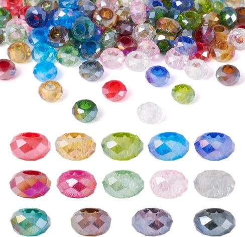 100pcs حبات رونديل من الزجاج الأسود الأوروبي الأوروبي - ثقب كبير ، 14 × 8 ملم ، بدون معدن ، سوار DIY ، قلادة ، حرف: 5 ملم in Kuwait