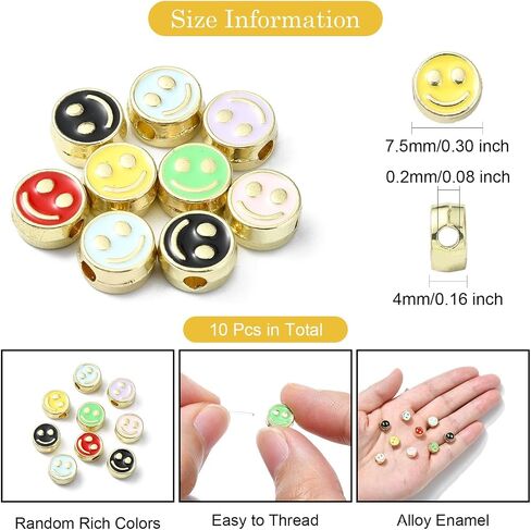 ipotkitt 10 pcs ملونة سبيكة المينا حبات الوجه السعيد - جولة مسطحة وجولة صغيرة على شكل فاصل فضفاض in Kuwait