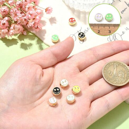 ipotkitt 10 pcs ملونة سبيكة المينا حبات الوجه السعيد - جولة مسطحة وجولة صغيرة على شكل فاصل فضفاض in Kuwait