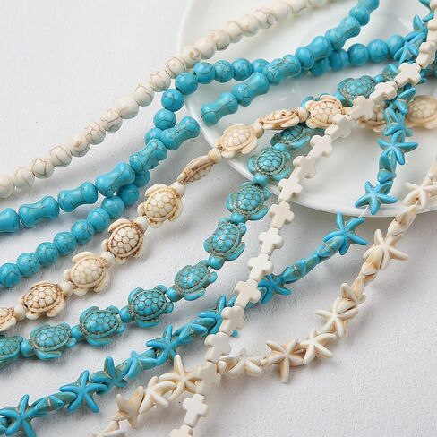 288pcs Turquoise Stone Beads - 8 Styles, Turtle Cross Design for Bracelets & Necklaces - Jewelry Making Kit (Blue/White-2) in Saudi Arabia