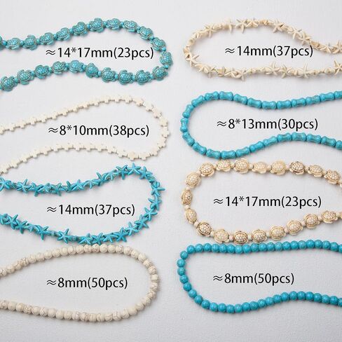 288pcs Turquoise Stone Beads - 8 Styles, Turtle Cross Design for Bracelets & Necklaces - Jewelry Making Kit (Blue/White-2) in Saudi Arabia