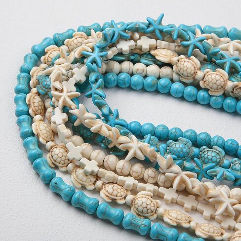 288pcs Turquoise Stone Beads - 8 Styles, Turtle Cross Design for Bracelets & Necklaces - Jewelry Making Kit (Blue/White-2) in Saudi Arabia