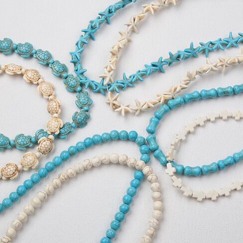 288pcs Turquoise Stone Beads - 8 Styles, Turtle Cross Design for Bracelets & Necklaces - Jewelry Making Kit (Blue/White-2) in Saudi Arabia
