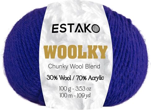 Estako Woolky, 70% Acrylic 30% Wool Yarn, Soft, Chunky Bulky Weight #5 for Crochet and Knitting 3.53 Oz (100g) / 109 Yrds (100m) (4025 - Royal Blue) in Saudi Arabia