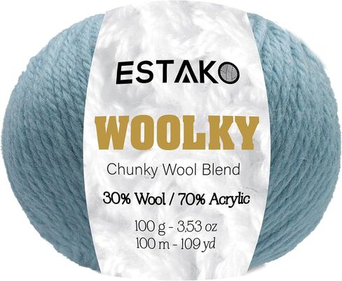 Estako Woolky, 70% Acrylic 30% Wool Yarn, Soft, Chunky Bulky Weight #5 for Crochet and Knitting 3.53 Oz (100g) / 109 Yrds (100m) (4025 - Royal Blue) in Saudi Arabia
