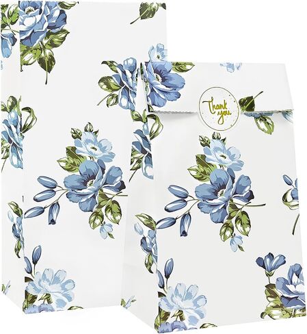 OFIHANLY 48Pcs 9"X4.7" Small Paper Goodie Bags for Kids Girl Boys Birthday Party Favors Blue Floral Candy Treat Bags Bulk for Baby Shower, Wedding in Saudi Arabia