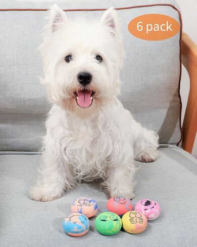 SCHITEC Squeaky Dog Toys, Funny Interactive Puppy Ball Toy, [6 Pack] Latex Rubber Squeak Pet Balls for Puppies Small Breed Dogs in Kuwait