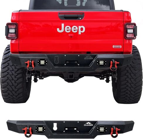 مصد خلفي كامل العرض لـ 2007-2018 Jeep Wrangler JK & Unilimited JKU 2/4 أبواب (ليس لموديلات JL)، واقي ممتص للصدمات خلفي عالي التحمل للطرق الوعرة مع قطعتين من الأضواء الكاشفة بقدرة 18 وات in Kuwait