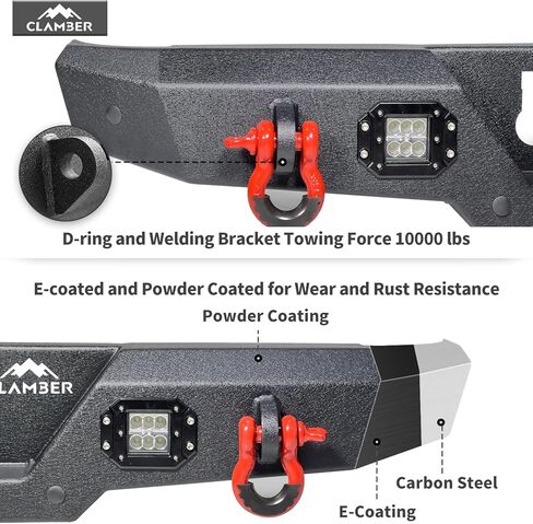 مصد خلفي كامل العرض لـ 2007-2018 Jeep Wrangler JK & Unilimited JKU 2/4 أبواب (ليس لموديلات JL)، واقي ممتص للصدمات خلفي عالي التحمل للطرق الوعرة مع قطعتين من الأضواء الكاشفة بقدرة 18 وات in Kuwait