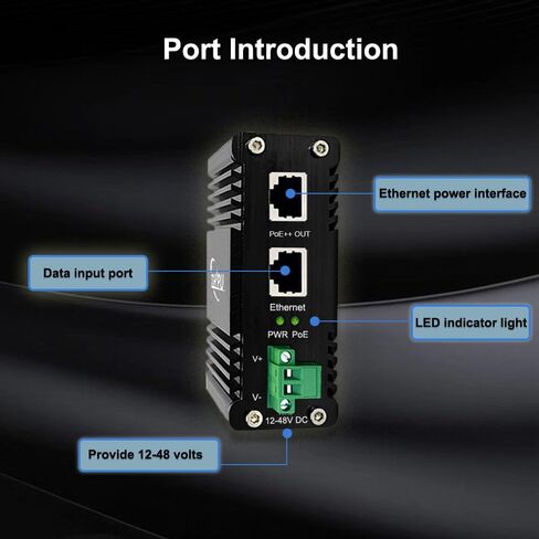 حاقن PoE صناعي بمنفذين، حاقن Gigabit 30W PoE+ المقوى IEEE802.3 عند محول POE POE Midspan بحد أقصى 60 وات طاقة منفذ واحد عبر إيثرنت مع حامل سكة DIN لإدخال تيار مستمر 12-48 فولت in Kuwait