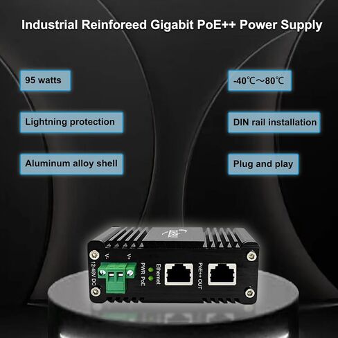 حاقن PoE صناعي بمنفذين، حاقن Gigabit 30W PoE+ المقوى IEEE802.3 عند محول POE POE Midspan بحد أقصى 60 وات طاقة منفذ واحد عبر إيثرنت مع حامل سكة DIN لإدخال تيار مستمر 12-48 فولت in Kuwait