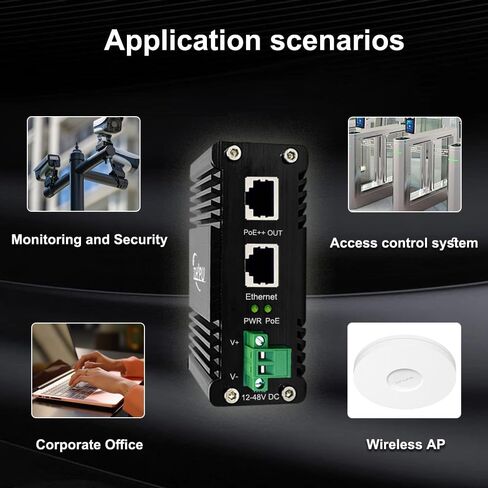 حاقن PoE صناعي بمنفذين، حاقن Gigabit 30W PoE+ المقوى IEEE802.3 عند محول POE POE Midspan بحد أقصى 60 وات طاقة منفذ واحد عبر إيثرنت مع حامل سكة DIN لإدخال تيار مستمر 12-48 فولت in Kuwait