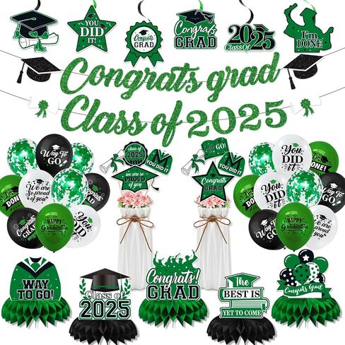 Graduation Decorations 2025, Graduation Centerpieces for Table Decorations Congrats Grad Class of 2025 Banner Balloons,2025 Graduation Party Decorations(Green) in Saudi Arabia