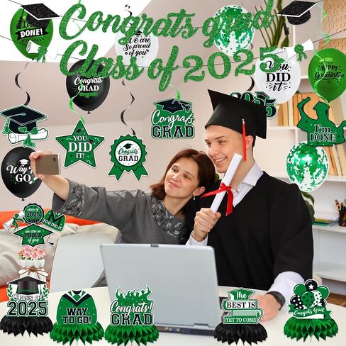 Graduation Decorations 2025, Graduation Centerpieces for Table Decorations Congrats Grad Class of 2025 Banner Balloons,2025 Graduation Party Decorations(Green) in Saudi Arabia