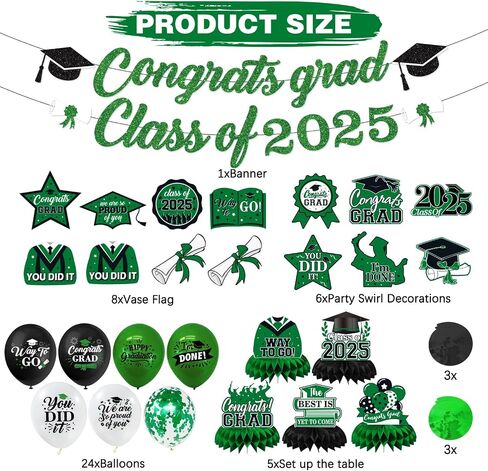 Graduation Decorations 2025, Graduation Centerpieces for Table Decorations Congrats Grad Class of 2025 Banner Balloons,2025 Graduation Party Decorations(Green) in Saudi Arabia