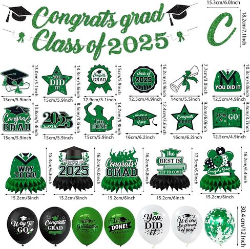 Graduation Decorations 2025, Graduation Centerpieces for Table Decorations Congrats Grad Class of 2025 Banner Balloons,2025 Graduation Party Decorations(Green) in Saudi Arabia