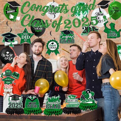 Graduation Decorations 2025, Graduation Centerpieces for Table Decorations Congrats Grad Class of 2025 Banner Balloons,2025 Graduation Party Decorations(Green) in Saudi Arabia