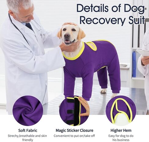IECOii Dog Surgery Suit Dog,Adjustable Recovery Suit to Stop Licking,Large Coverage Onesie After Surgery Doggy Chest and Leg Wounds Bandages,Pet Shedding Shirt with Long Sleeve,Purple,Large in Saudi Arabia