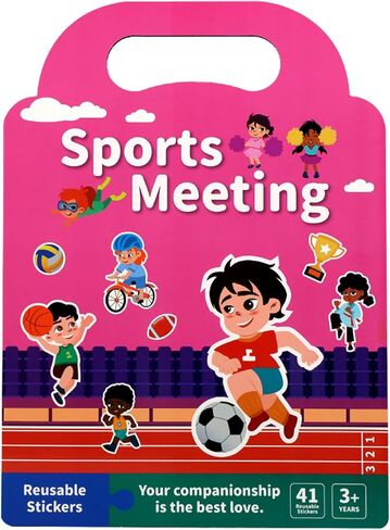 Buffy Sticker Book Pink Sports Meeting موضوع إعادة الاستخدام - ملصقات قابلة للإزالة ألعاب التعليم المبكر لنشاط أزياء الأطفال ، كتب القصص الإبداعية للأطفال الصغار الذين يبلغون من العمر 3 سنوات in Kuwait
