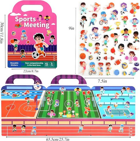 Buffy Sticker Book Pink Sports Meeting موضوع إعادة الاستخدام - ملصقات قابلة للإزالة ألعاب التعليم المبكر لنشاط أزياء الأطفال ، كتب القصص الإبداعية للأطفال الصغار الذين يبلغون من العمر 3 سنوات in Kuwait