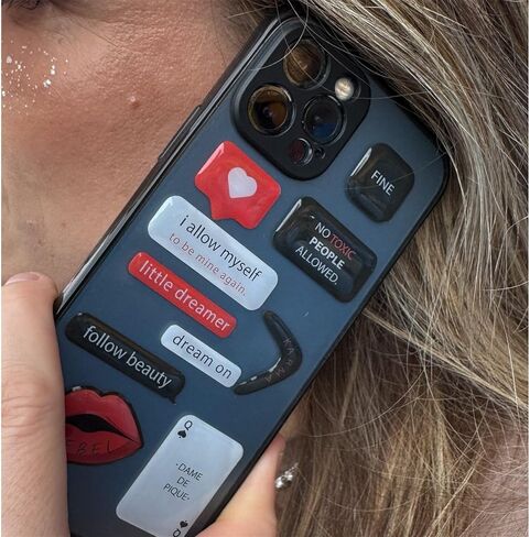 3D Puffy Phone Stickers – Cute & Trendy Sticker Set for Phone Cases-No Glue-Self-Adhesive (Black Rouge) in Saudi Arabia