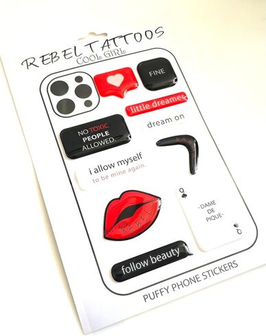 3D Puffy Phone Stickers – Cute & Trendy Sticker Set for Phone Cases-No Glue-Self-Adhesive (Black Rouge) in Saudi Arabia