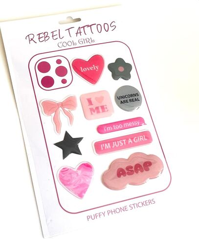 3D Puffy Phone Stickers – Cute & Trendy Sticker Set for Phone Cases-No Glue-Self-Adhesive (Black Rouge) in Saudi Arabia