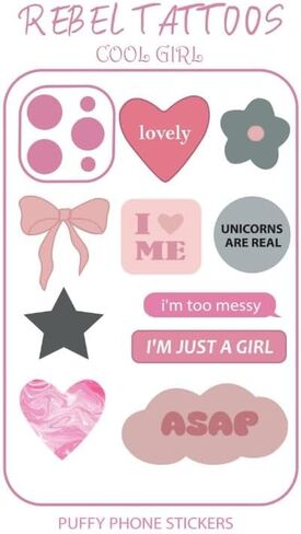 3D Puffy Phone Stickers – Cute & Trendy Sticker Set for Phone Cases-No Glue-Self-Adhesive (Black Rouge) in Saudi Arabia