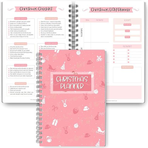 Christmas Planner - Holiday Checklist, To Do List, Budget, Food Menu & Shopping List for Xmas (Pink) in Saudi Arabia