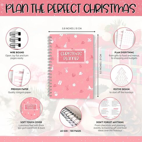 Christmas Planner - Holiday Checklist, To Do List, Budget, Food Menu & Shopping List for Xmas (Pink) in Saudi Arabia