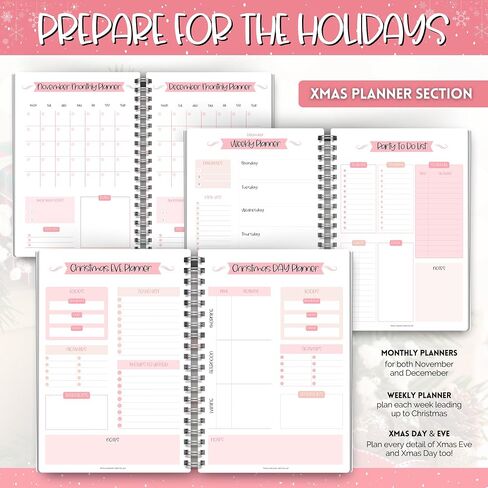 Christmas Planner - Holiday Checklist, To Do List, Budget, Food Menu & Shopping List for Xmas (Pink) in Saudi Arabia