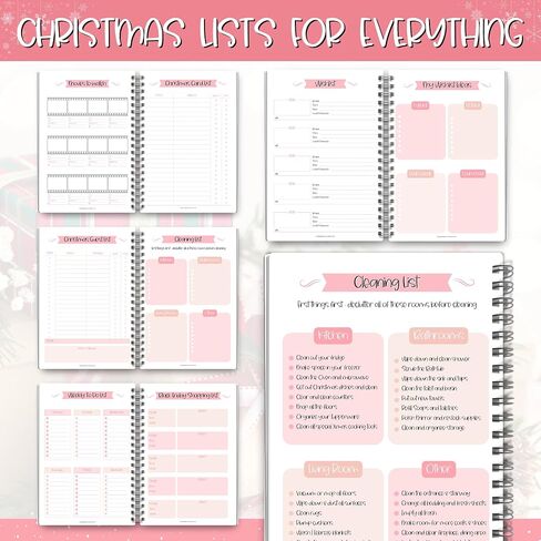 Christmas Planner - Holiday Checklist, To Do List, Budget, Food Menu & Shopping List for Xmas (Pink) in Saudi Arabia