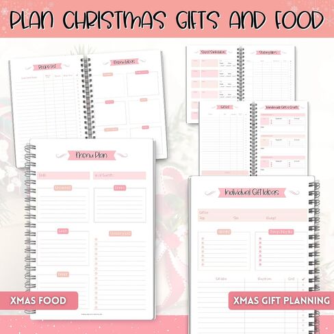 Christmas Planner - Holiday Checklist, To Do List, Budget, Food Menu & Shopping List for Xmas (Pink) in Saudi Arabia