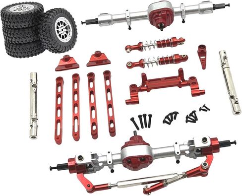 RC Car Part Metal Front and Rear Assembly Kits Replacement Tie Rods Shock Absorbers for MN82 1/12 Scale RC Hobby Car Model, Red in Saudi Arabia
