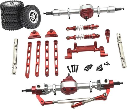 RC Car Part Metal Front and Rear Assembly Kits Replacement Tie Rods Shock Absorbers for MN82 1/12 Scale RC Hobby Car Model, Red in Saudi Arabia