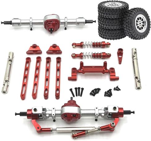 RC Car Part Metal Front and Rear Assembly Kits Replacement Tie Rods Shock Absorbers for MN82 1/12 Scale RC Hobby Car Model, Red in Saudi Arabia