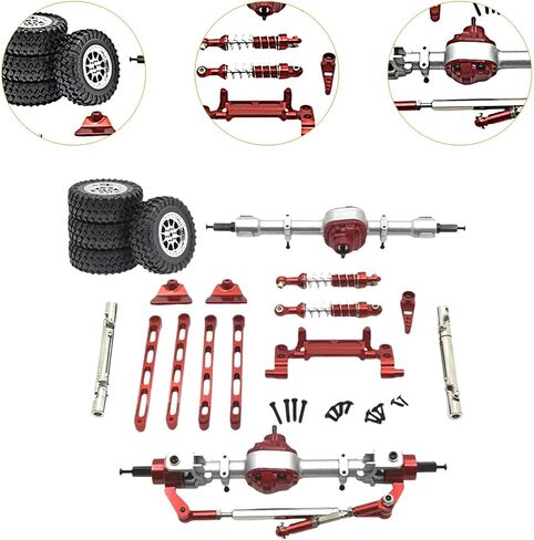 RC Car Part Metal Front and Rear Assembly Kits Replacement Tie Rods Shock Absorbers for MN82 1/12 Scale RC Hobby Car Model, Red in Saudi Arabia