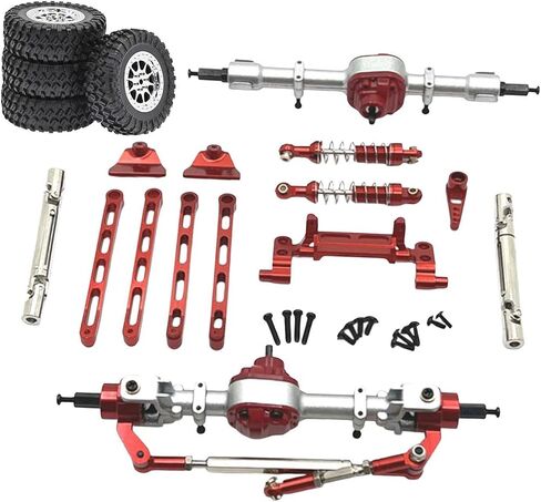 RC Car Part Metal Front and Rear Assembly Kits Replacement Tie Rods Shock Absorbers for MN82 1/12 Scale RC Hobby Car Model, Red in Saudi Arabia