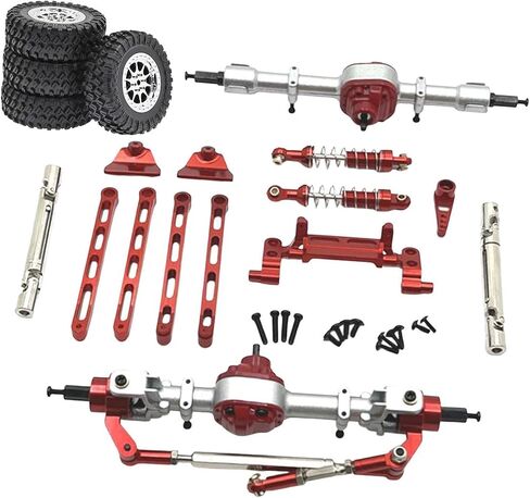 RC Car Part Metal Front and Rear Assembly Kits Replacement Tie Rods Shock Absorbers for MN82 1/12 Scale RC Hobby Car Model, Red in Saudi Arabia