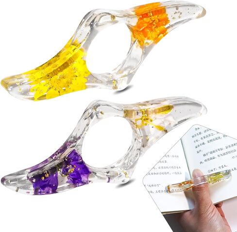 2Pcs Book Page Holder, Dried Flower Resin Transparent Thumb Bookmark for Readers, Book Lovers, Bookworm, Reading Accessories in Saudi Arabia