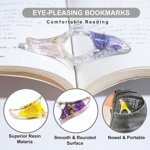 2Pcs Book Page Holder, Dried Flower Resin Transparent Thumb Bookmark for Readers, Book Lovers, Bookworm, Reading Accessories in Saudi Arabia